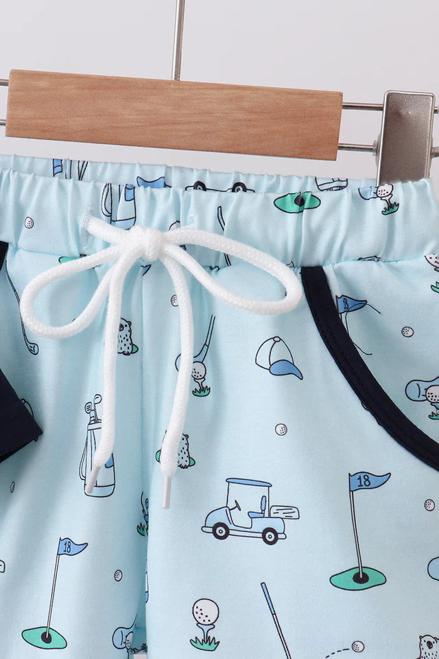 Navy Golf Print Boys Shorts Set