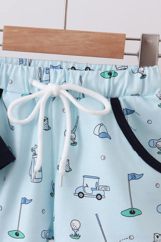 Navy Golf Print Boys Shorts Set