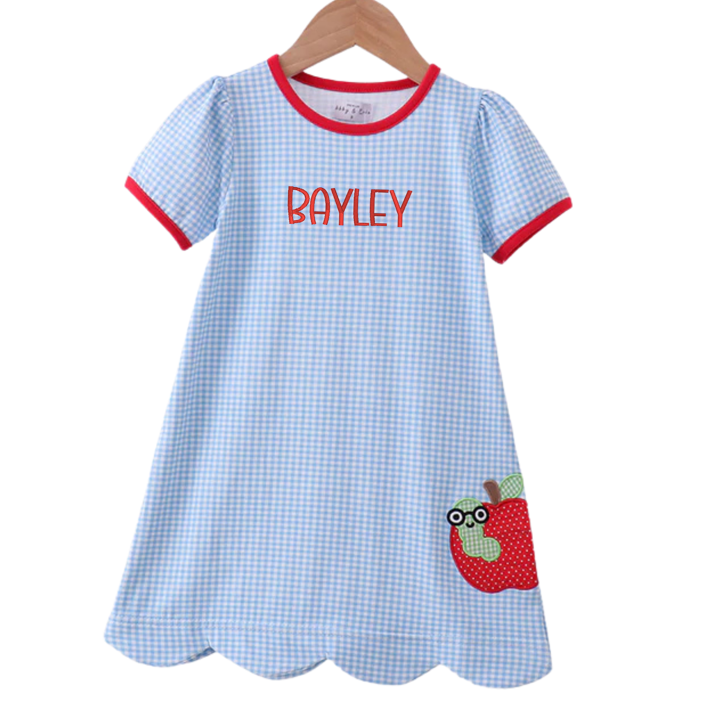 Back to School Blue Apple Scalloped Dress