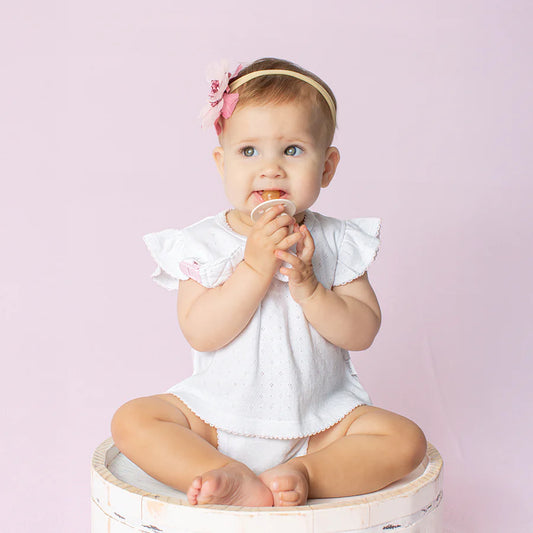 Paty Organic Cotton Pointelle Diaper Set with Flutter Sleeves