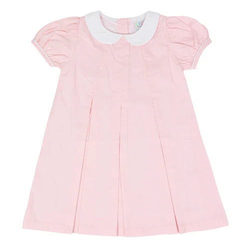 Girls Custom Pink Pleated Peter Pan Collar Dress