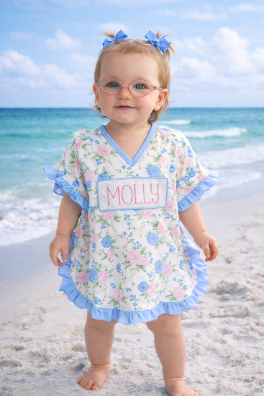 Girls personalized floral swim coverup