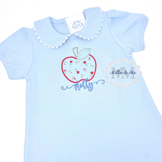 Back to School Floral Apple Girls Peter Pan Collar Dress
