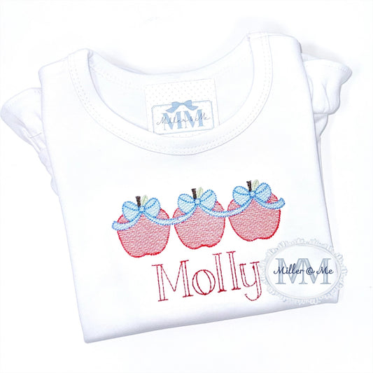 Puff Sleeve Back to School Sketch Apple Trio with Bows Shirt