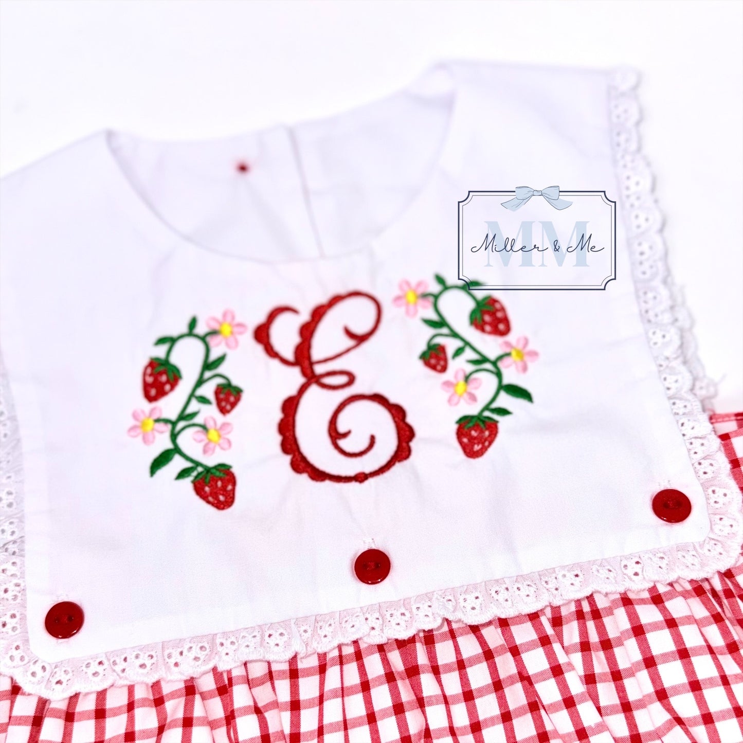 Red Gingham Strawberry Monogram Bubble