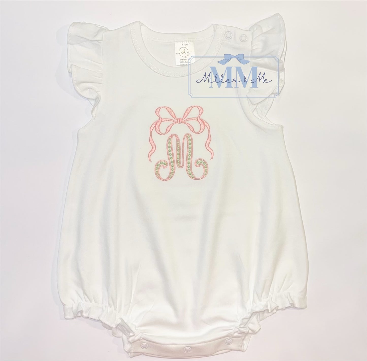 Girls Flutter Sleeve Bubble with Bow Monogram
