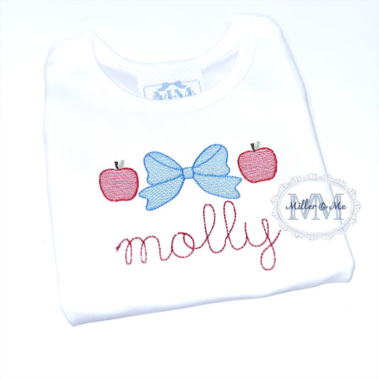 Back to School Sketch Apple Bow Shirt