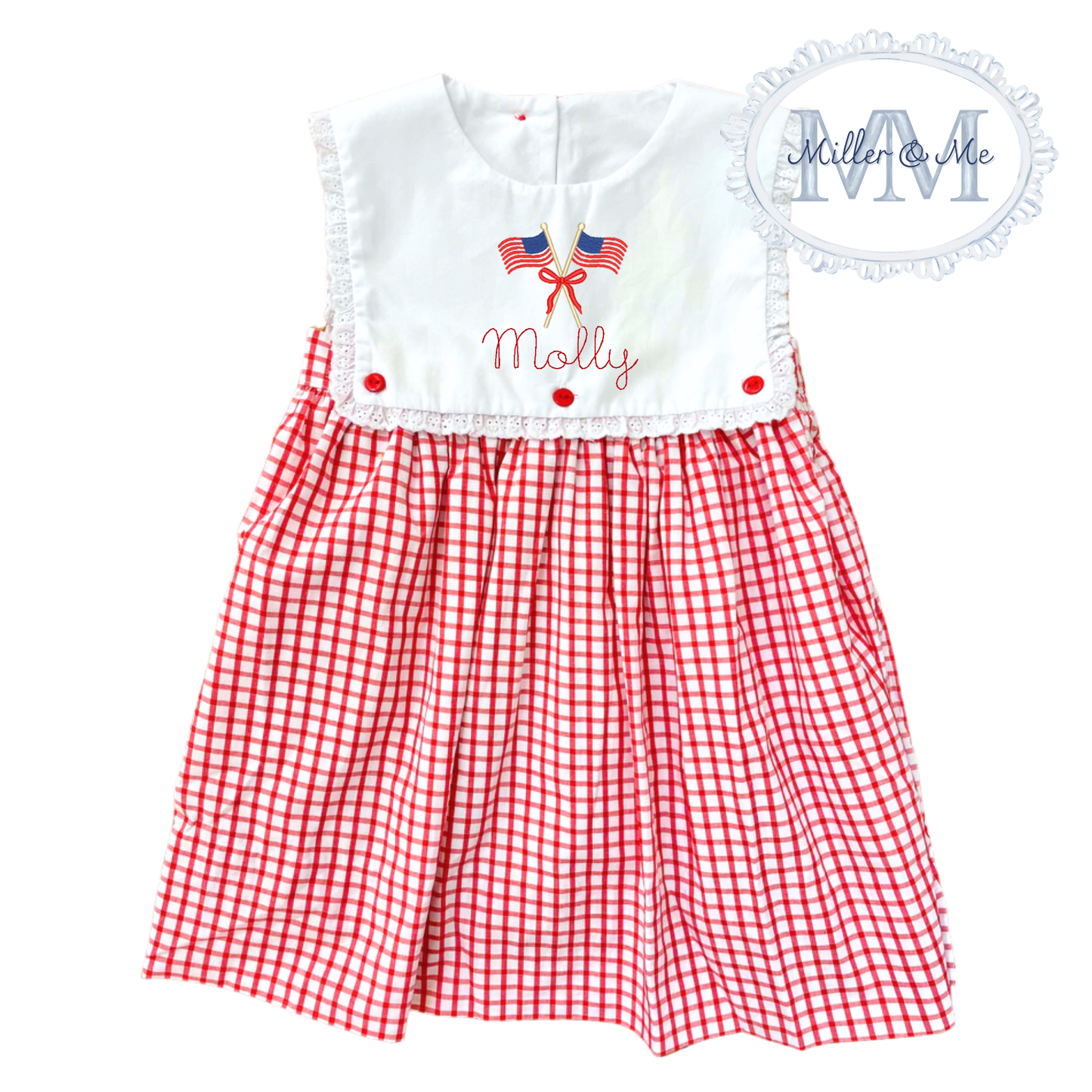 Girls Patriotic Red Gingham Dress