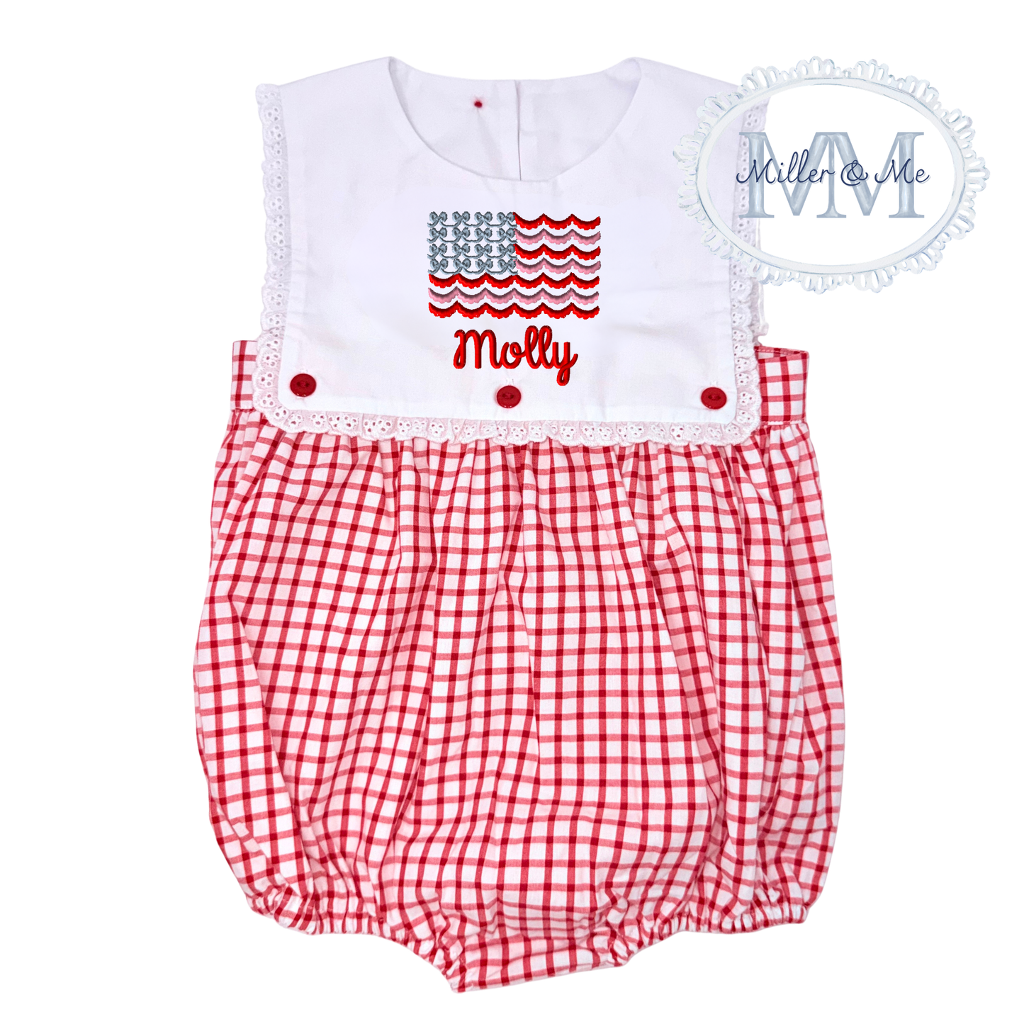 Girls Patriotic Red Gingham Bubble