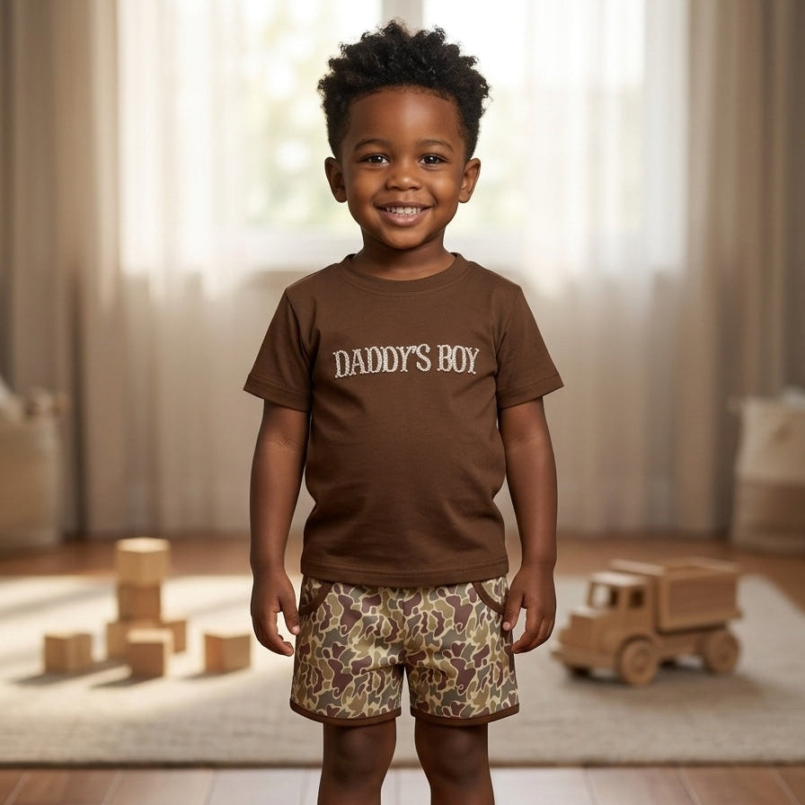 Camo French Knot Daddy's Boy Shorts Set - Frog Skin Camo Pattern