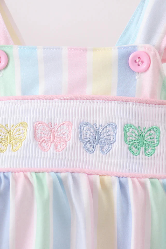 Rainbow stripe butterfly smocked ruffle bubble