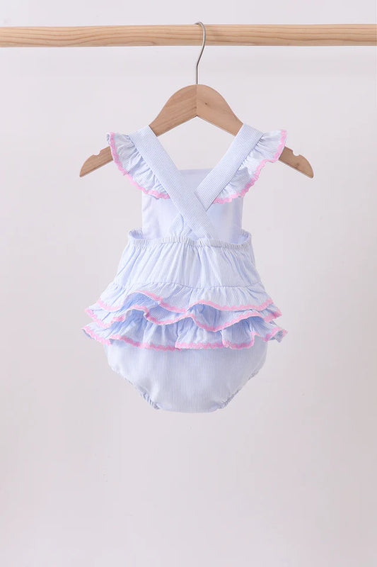 Blue Stripe Ruffle Bubble with Monogram