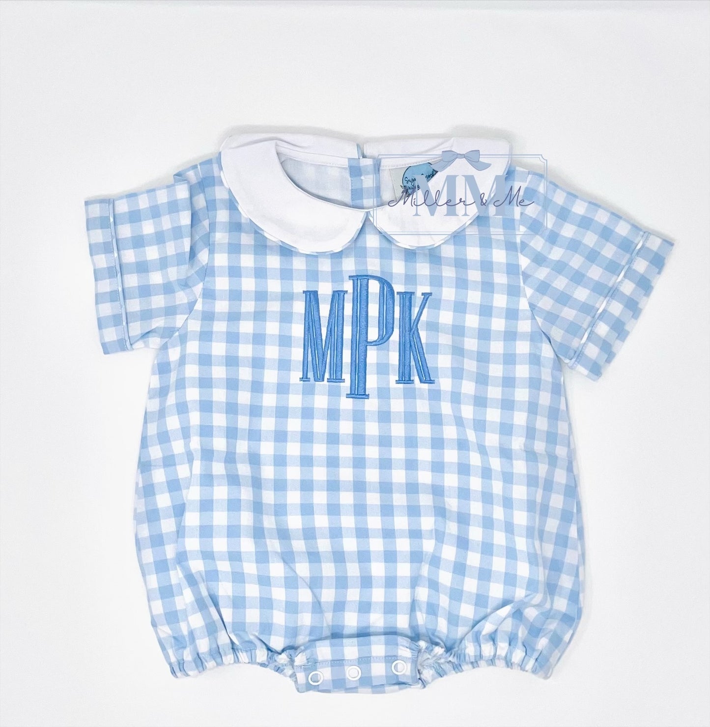 Boys Personalized Simple Monogram Gingham Bubble
