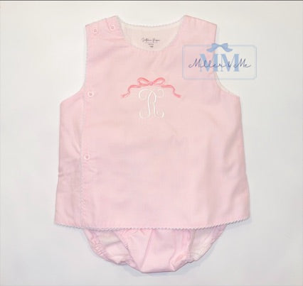 Girls Bow Personalized Picot Trim Diaper Set