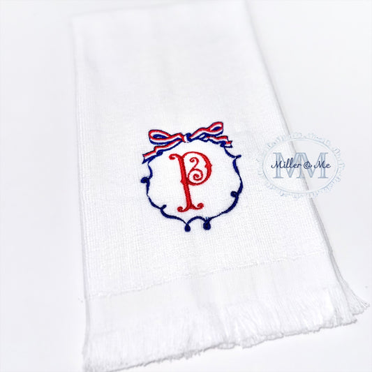 Patriotic White Fringe Tip Hand Towel