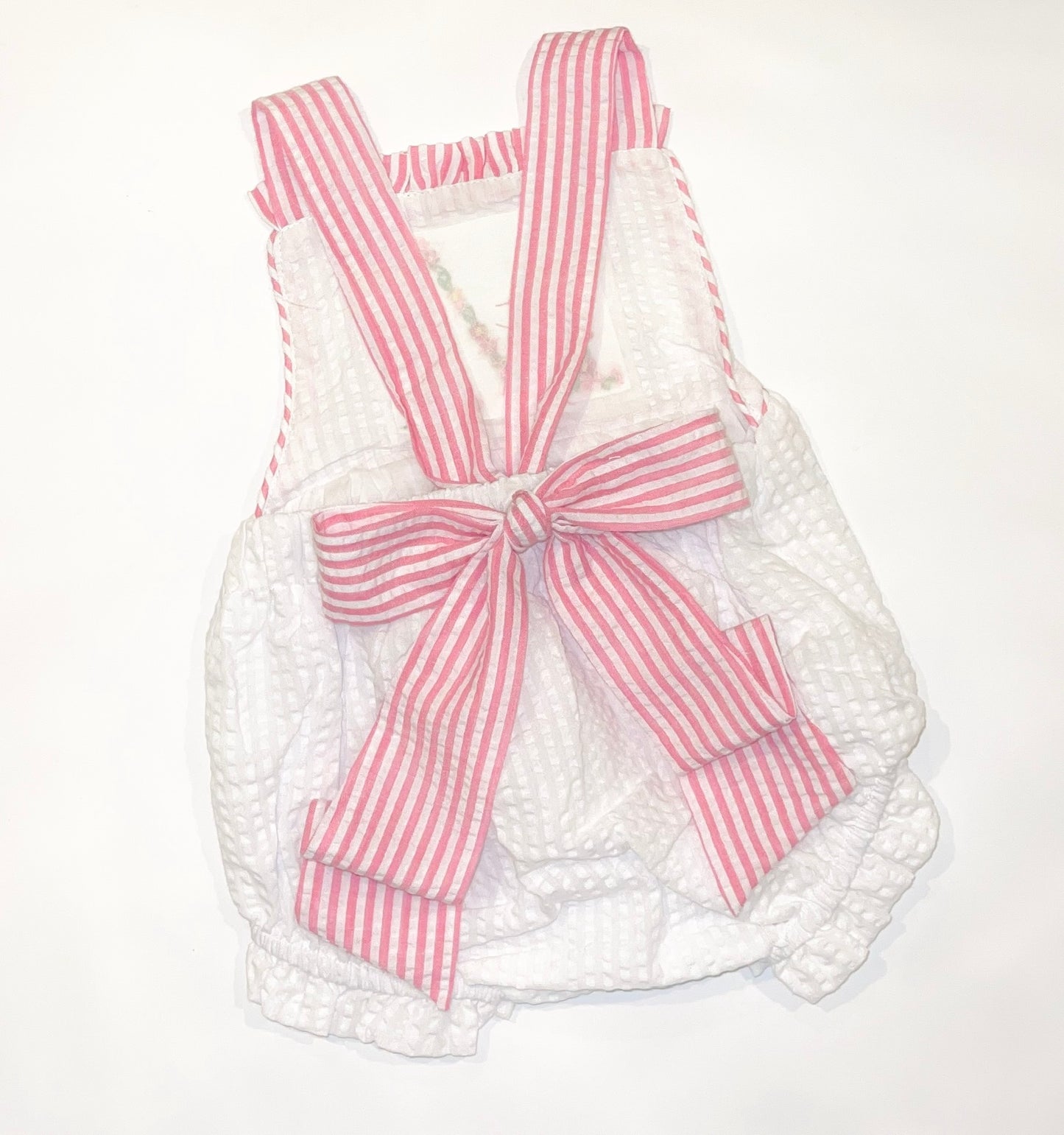 Seersucker Girls Floral Monogram Sunsuit Bubble