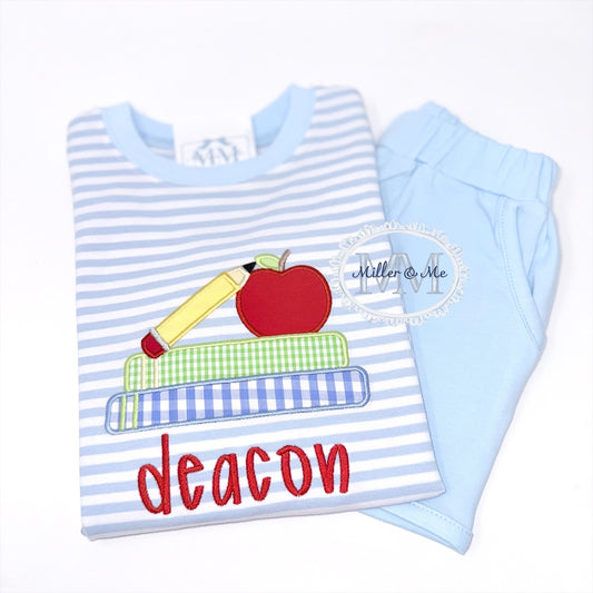 Boys Back to School Apple Pencil & Books Shorts Set