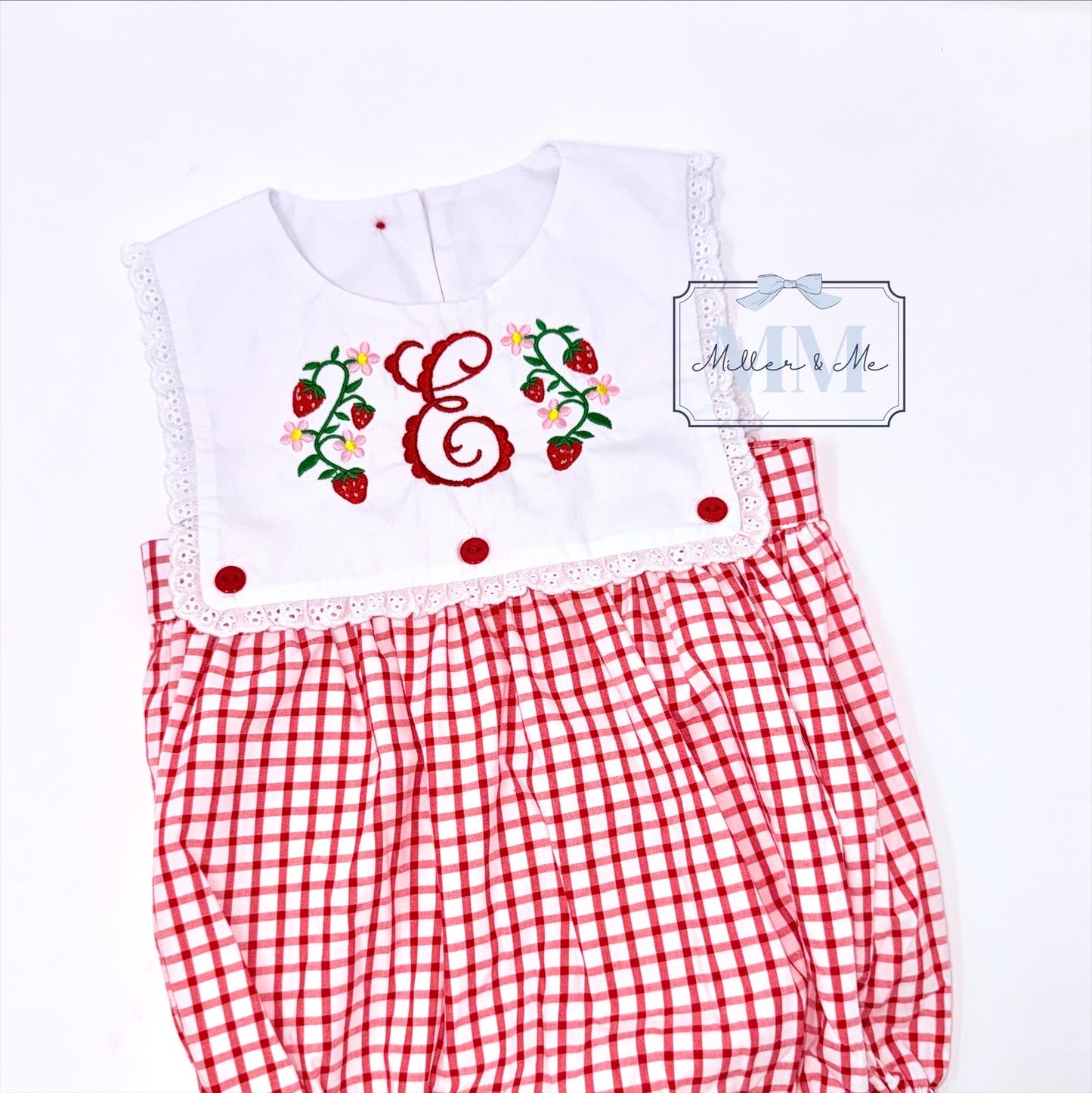 Red Gingham Strawberry Monogram Bubble