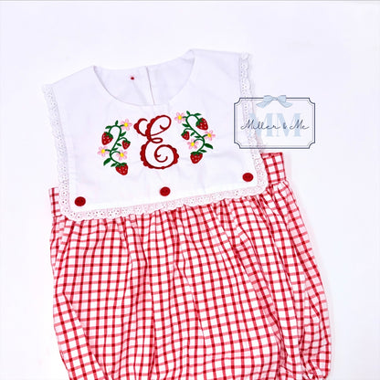 Red Gingham Strawberry Monogram Bubble