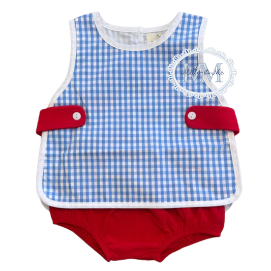 Boys Gingham Patriotic Apron Style Diaper Set