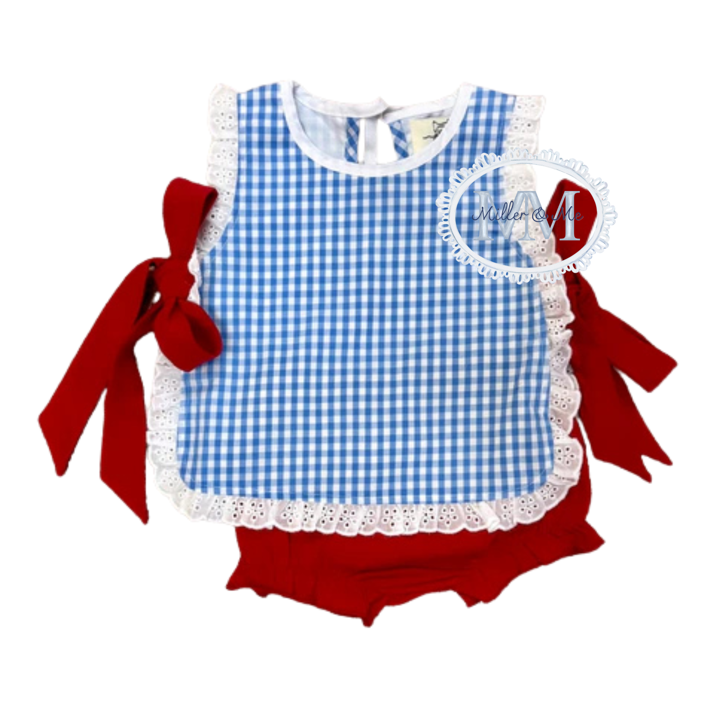 Girls Gingham Patriotic Apron Style Set