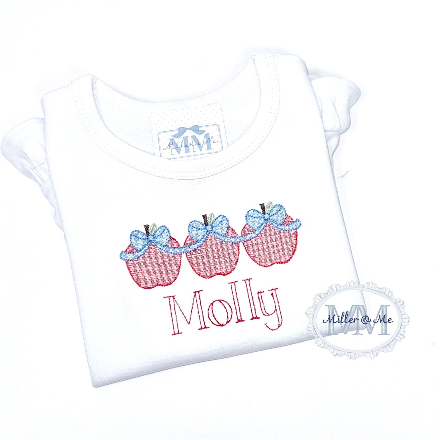 Puff Sleeve Back to School Sketch Apple Trio with Bows Shirt