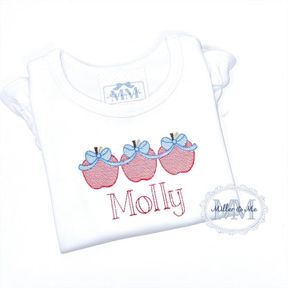 Puff Sleeve Back to School Sketch Apple Trio with Bows Shirt