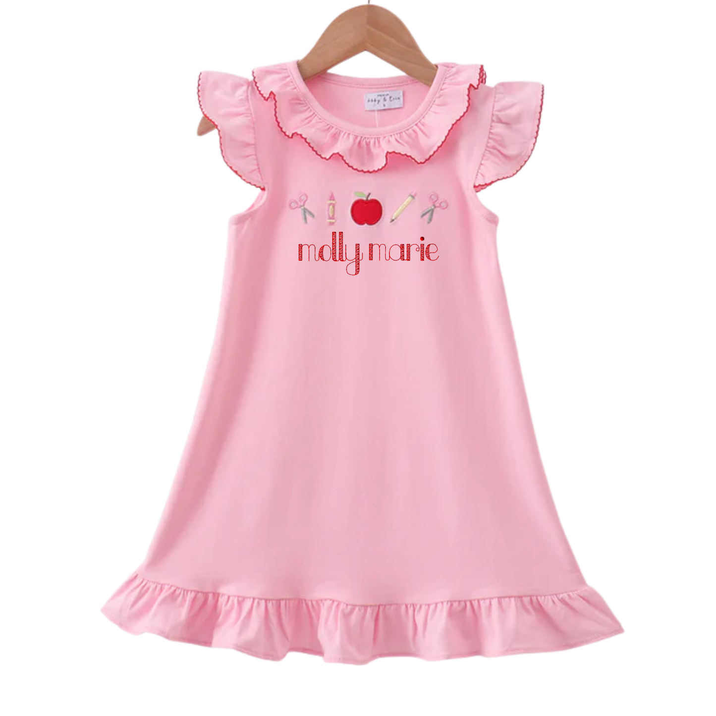 Back to School Pink Apple Ruffle Dress