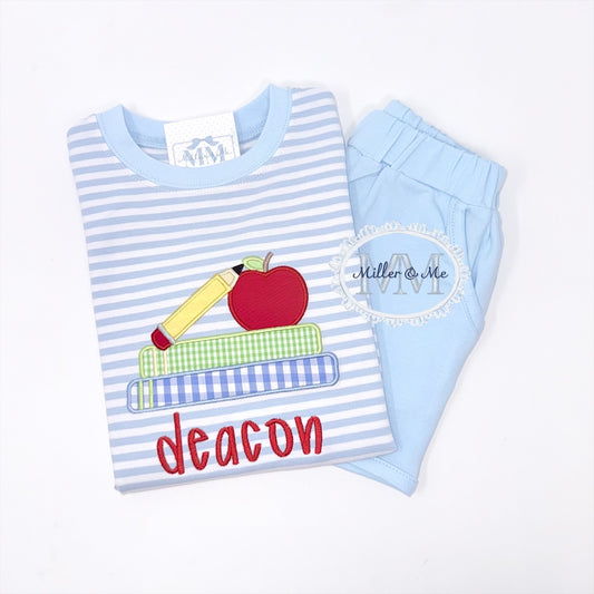 Boys Back to School Apple Pencil & Books Shorts Set