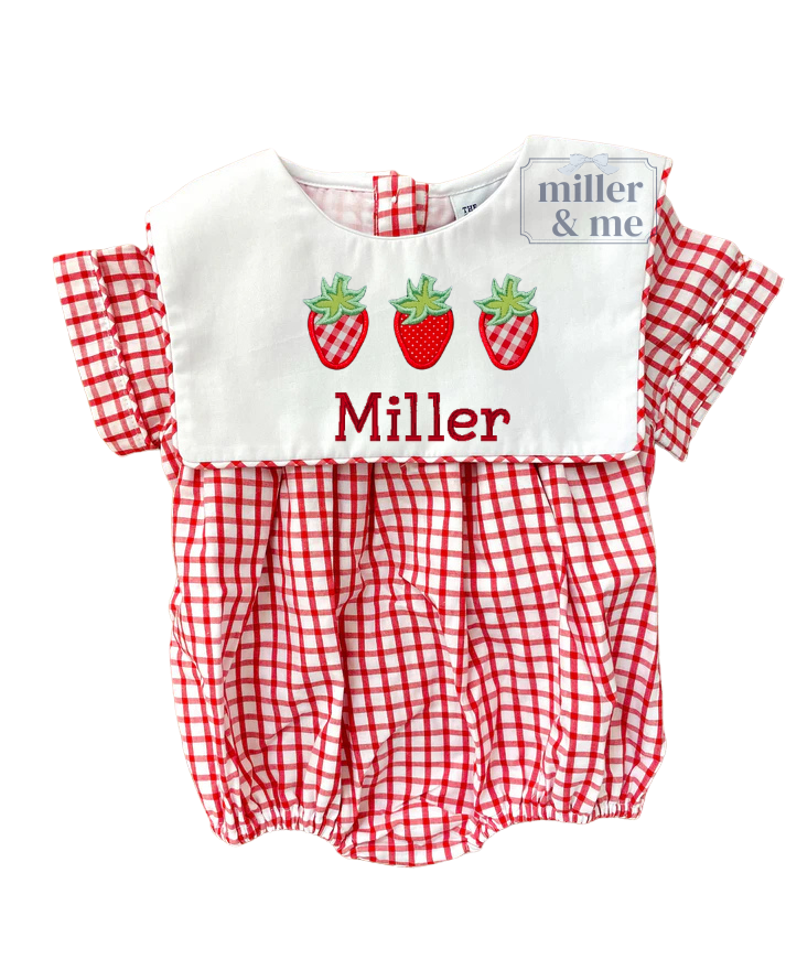 Red Gingham Boys Strawberry Personalized Bubble