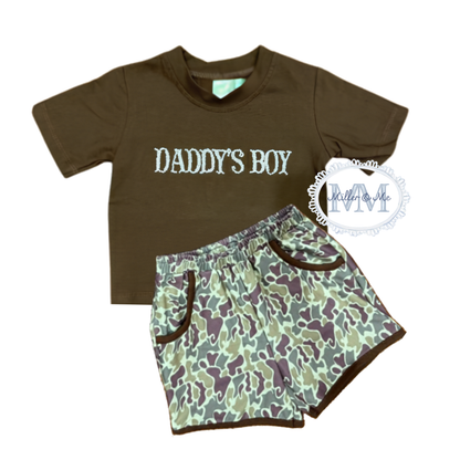 Camo French Knot Daddy's Boy Shorts Set - Frog Skin Camo Pattern