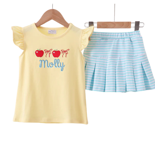 Back to School Yellow and Blue Apple Skort Set