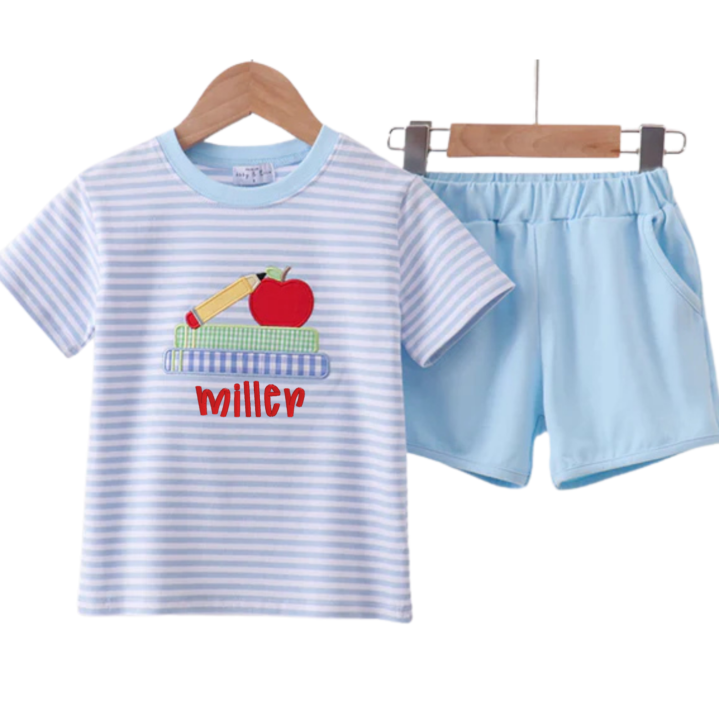Boys Back to School Apple Pencil & Books Shorts Set