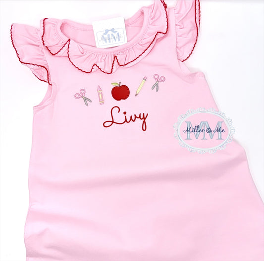 Back to School Pink Apple Ruffle Dress