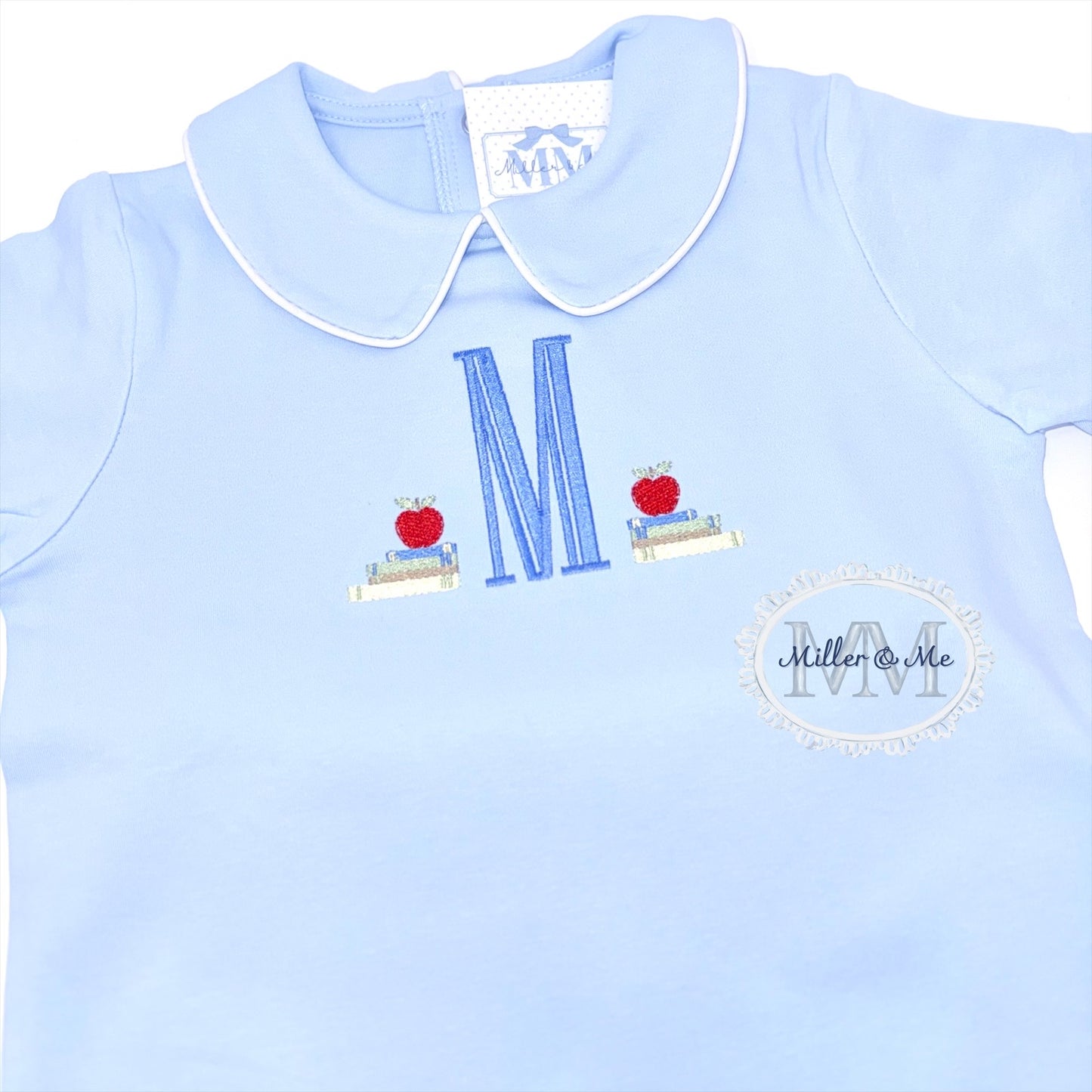 Boys Back to School Bookends Monogram Peter Pan Collar Shorts Set