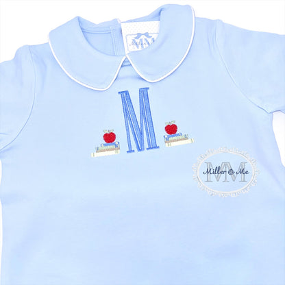 Boys Back to School Bookends Monogram Peter Pan Collar Shorts Set