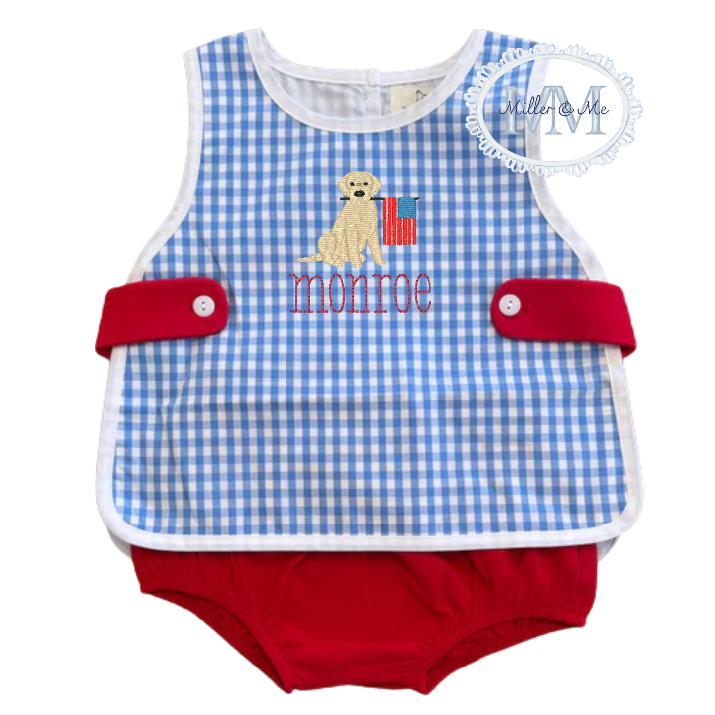 Boys Gingham Patriotic Apron Style Diaper Set
