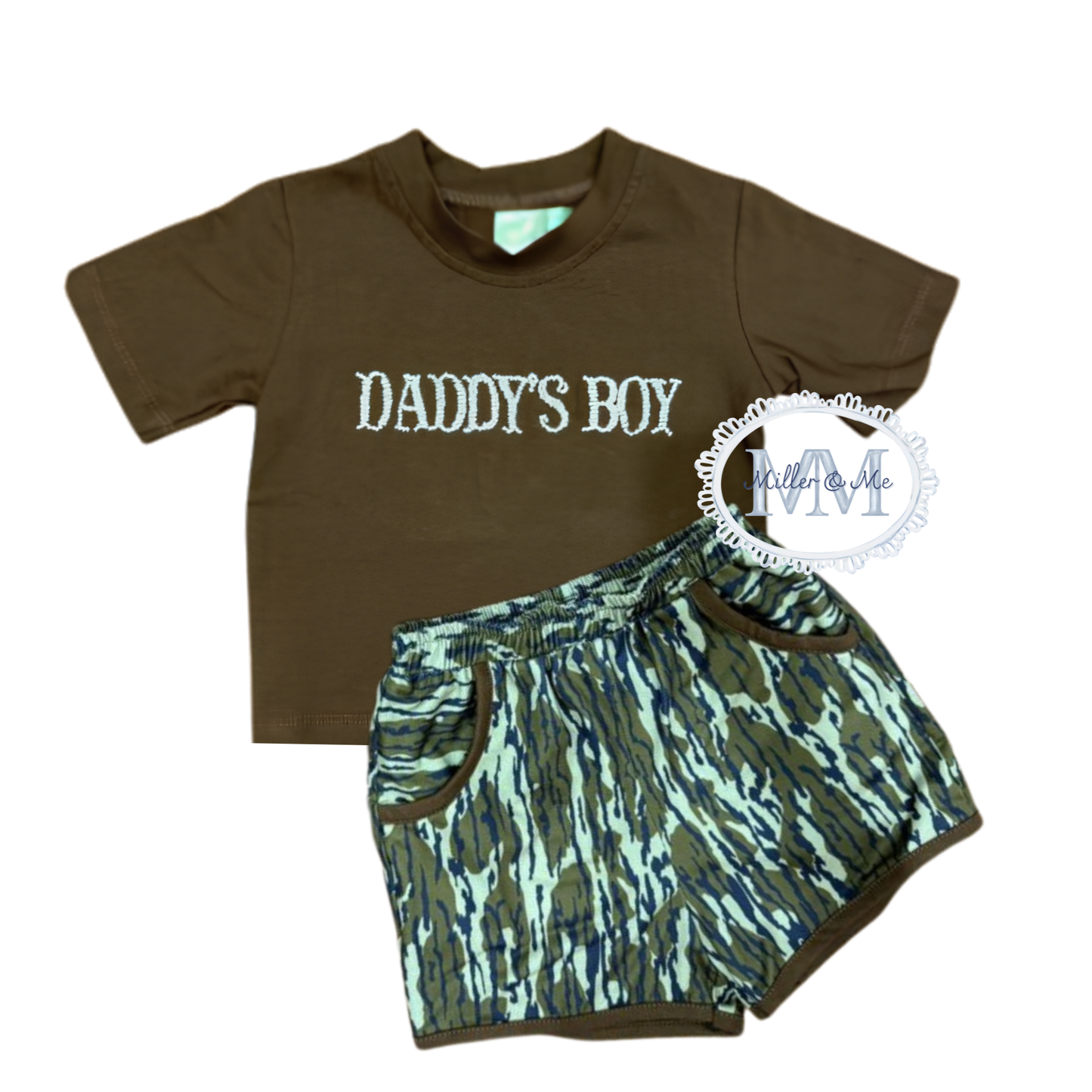 Camo French Knot Daddy's Boy Shorts Set - Tiger Stripe Camo Pattern