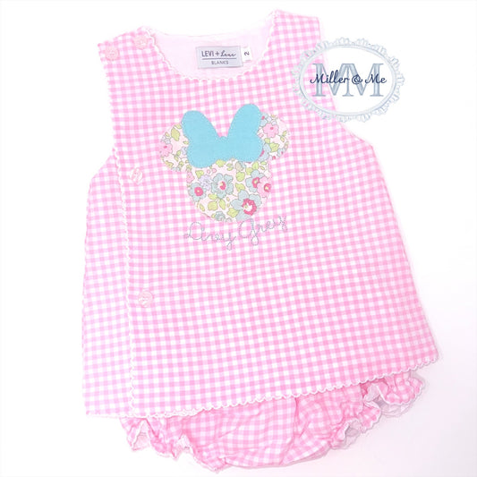 Magical mouse inspired pink gingham diaper set