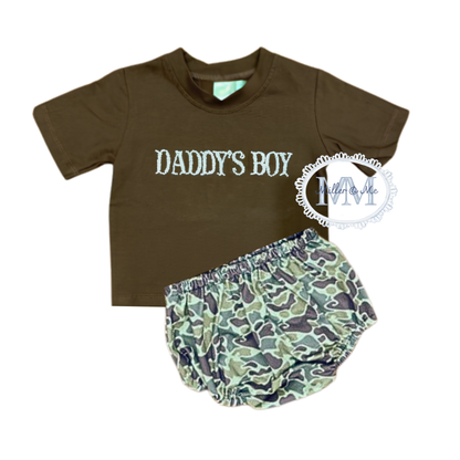 Camo French Knot Daddy's Boy Diaper Cover Set - Frog Skin Camo Pattern