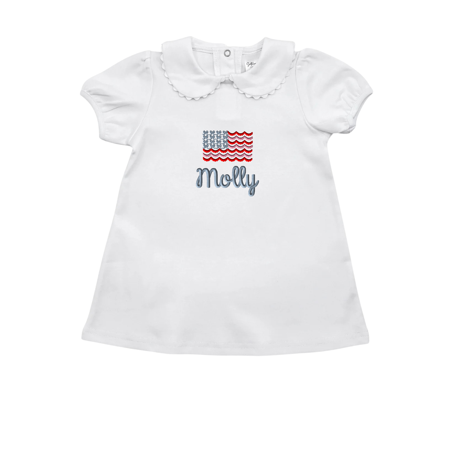 Patriotic Short Sleeve Girls Dress with Ric Rac Trimmed Collar