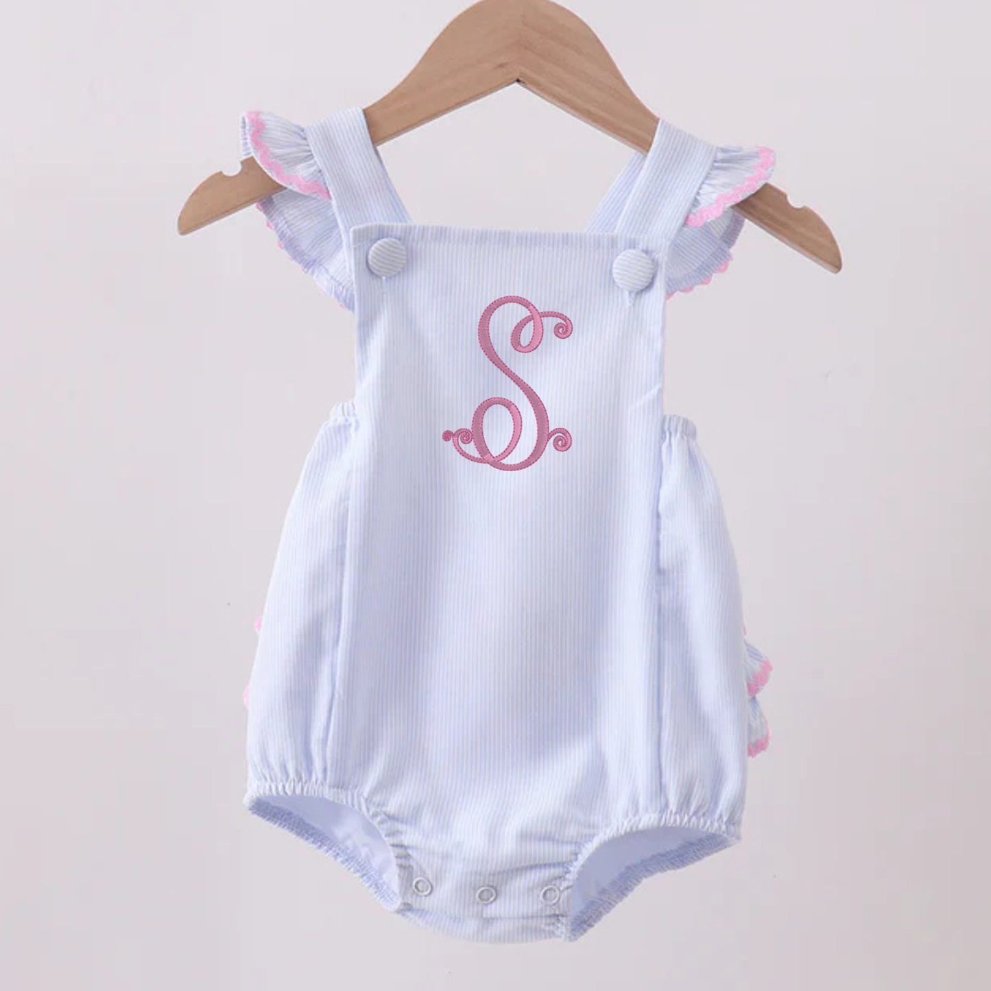 Blue Stripe Ruffle Bubble with Monogram