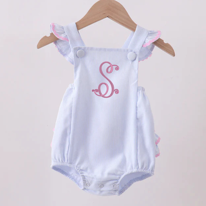 Blue Stripe Ruffle Bubble with Monogram