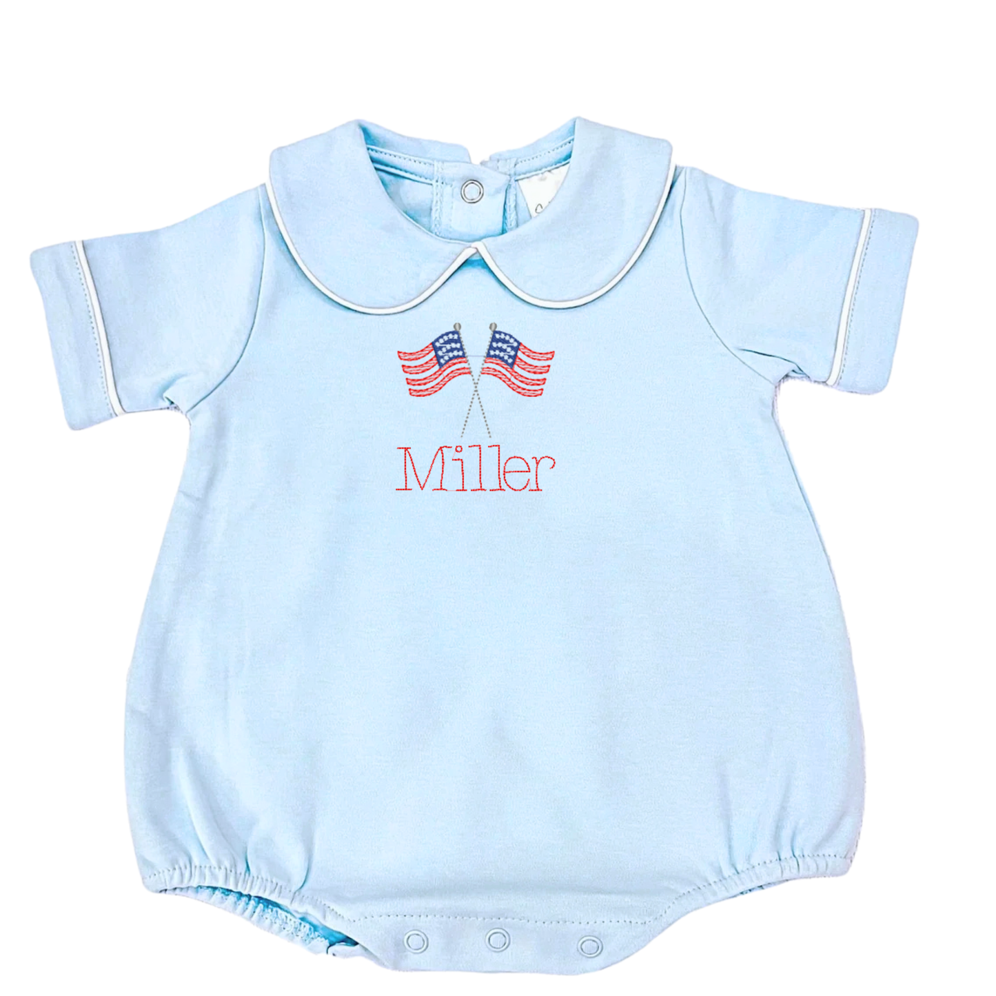 Patriotic Short Sleeve Bubble for Boys with Piping Trimmed Collar