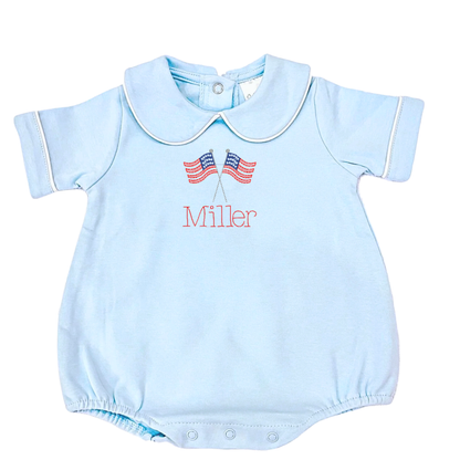 Patriotic Short Sleeve Bubble for Boys with Piping Trimmed Collar