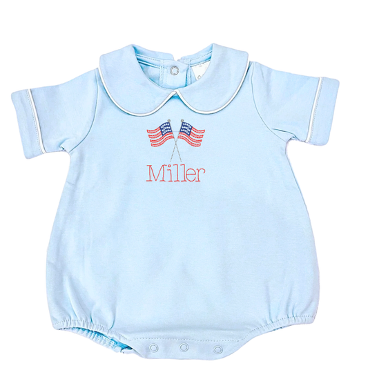Patriotic Short Sleeve Bubble for Boys with Piping Trimmed Collar
