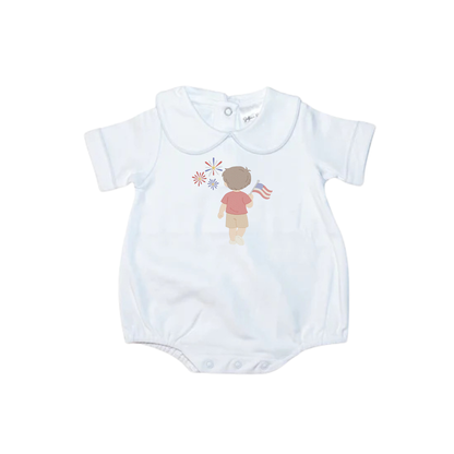 Patriotic Short Sleeve Bubble for Boys with Piping Trimmed Collar