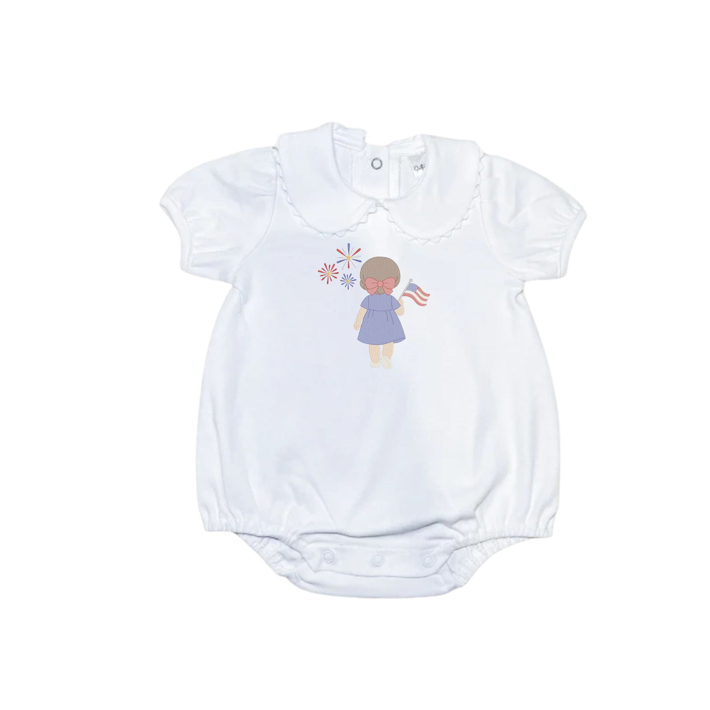 Patriotic Short Sleeve Bubble for Girls with Ric Rac Trimmed Collar