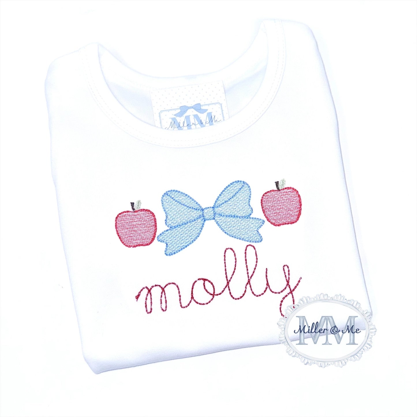 Back to School Sketch Apple Bow Shirt