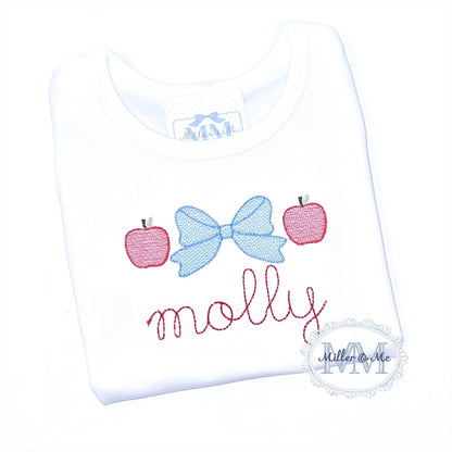 Back to School Sketch Apple Bow Shirt